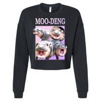 Purple Moo Deng Meme Hippo Funny Cropped Pullover Crew