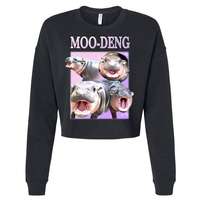 Purple Moo Deng Meme Hippo Funny Cropped Pullover Crew