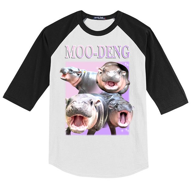 Purple Moo Deng Meme Hippo Funny Kids Colorblock Raglan Jersey