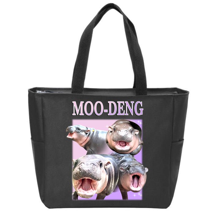 Purple Moo Deng Meme Hippo Funny Zip Tote Bag