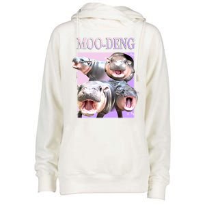 Purple Moo Deng Meme Hippo Funny Womens Funnel Neck Pullover Hood