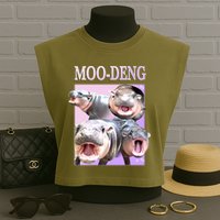 Purple Moo Deng Meme Hippo Funny Garment-Dyed Women's Muscle Tee