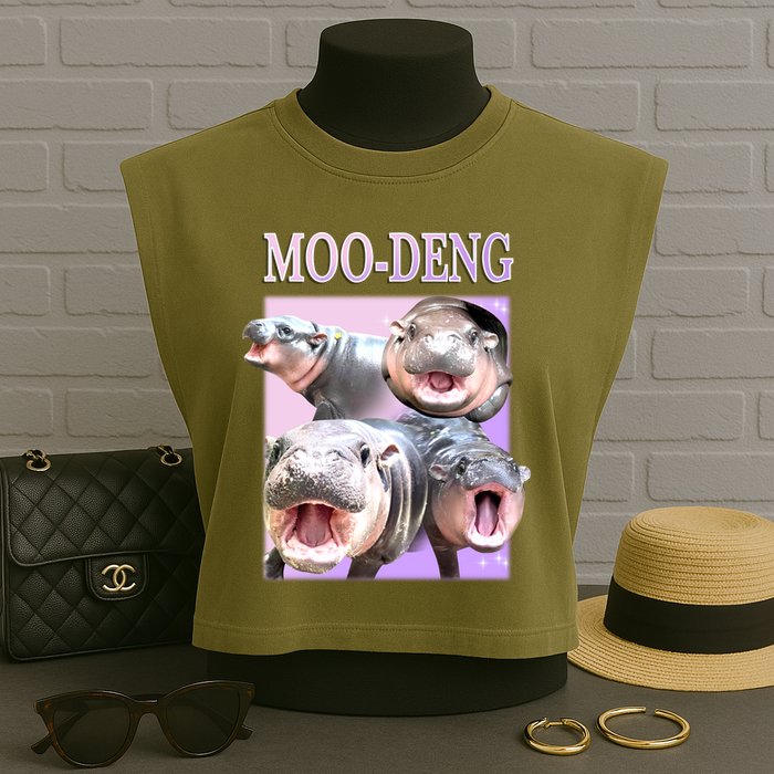 Purple Moo Deng Meme Hippo Funny Garment-Dyed Women's Muscle Tee