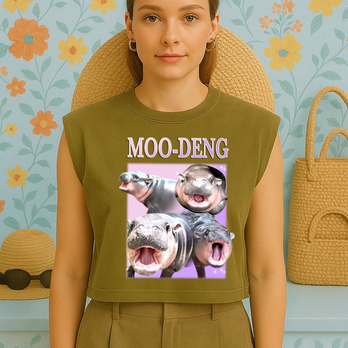 Purple Moo Deng Meme Hippo Funny Garment-Dyed Women's Muscle Tee