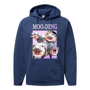 Purple Moo Deng Meme Hippo Funny Performance Fleece Hoodie