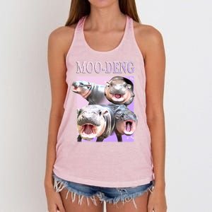 Purple Moo Deng Meme Hippo Funny Women's Knotted Racerback Tank