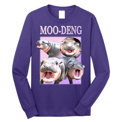 Purple Moo Deng Meme Hippo Funny Long Sleeve Shirt
