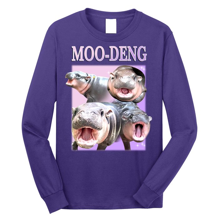 Purple Moo Deng Meme Hippo Funny Long Sleeve Shirt