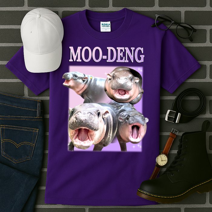 Purple Moo Deng Meme Hippo Funny Tall T-Shirt