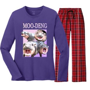 Purple Moo Deng Meme Hippo Funny Women's Long Sleeve Flannel Pajama Set 