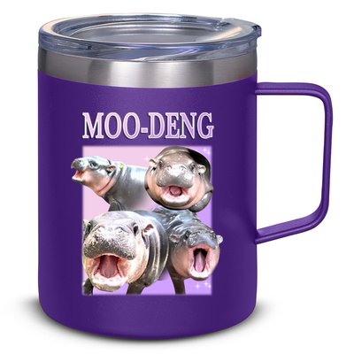 Purple Moo Deng Meme Hippo Funny 12oz Stainless Steel Coffee Mug