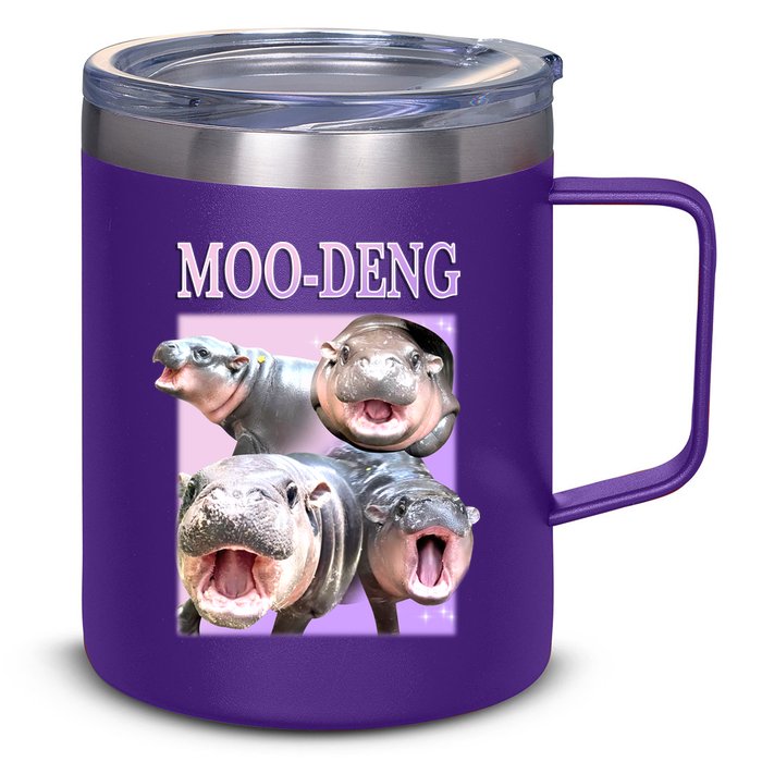 Purple Moo Deng Meme Hippo Funny 12oz Stainless Steel Coffee Mug