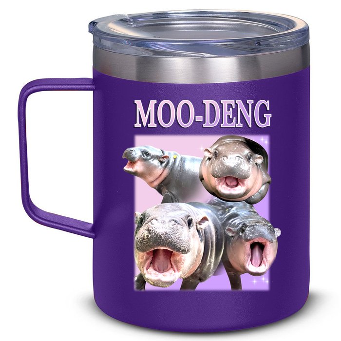 Purple Moo Deng Meme Hippo Funny 12oz Stainless Steel Coffee Mug