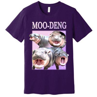 Purple Moo Deng Meme Hippo Funny Premium T-Shirt