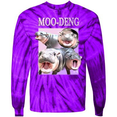 Purple Moo Deng Meme Hippo Funny Tie-Dye Long Sleeve Shirt