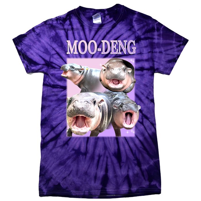 Purple Moo Deng Meme Hippo Funny Tie-Dye T-Shirt