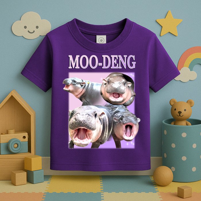 Purple Moo Deng Meme Hippo Funny Toddler T-Shirt