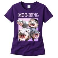 Purple Moo Deng Meme Hippo Funny Womens T-Shirt