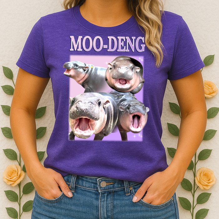 Purple Moo Deng Meme Hippo Funny Womens T-Shirt