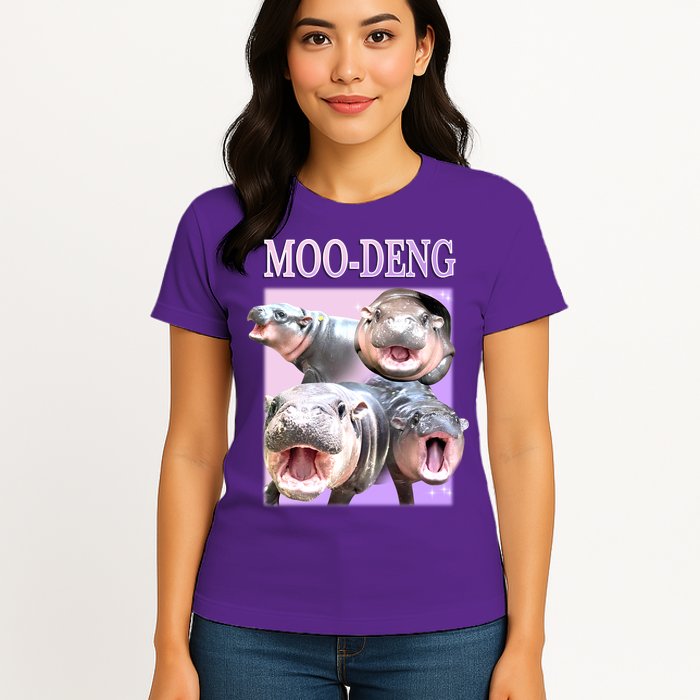 Purple Moo Deng Meme Hippo Funny Womens T-Shirt