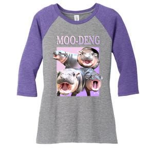 Purple Moo Deng Meme Hippo Funny Women's Tri-Blend 3/4-Sleeve Raglan Shirt