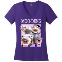 Purple Moo Deng Meme Hippo Funny Women's V-Neck T-Shirt