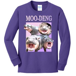 Purple Moo Deng Meme Hippo Funny Kids Long Sleeve Shirt