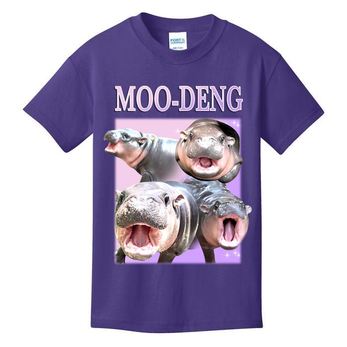 Purple Moo Deng Meme Hippo Funny Kids T-Shirt