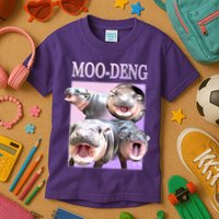 Purple Moo Deng Meme Hippo Funny Kids T-Shirt