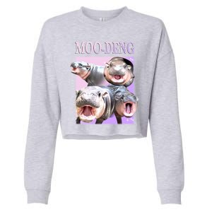 Purple Moo Deng Meme Hippo Funny Cropped Pullover Crew