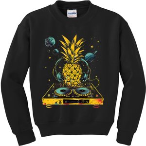 Pineapple Music Dj Space Turntable Dj Pineapple Fruits Edm Kids Sweatshirt