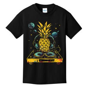 Pineapple Music Dj Space Turntable Dj Pineapple Fruits Edm Kids T-Shirt