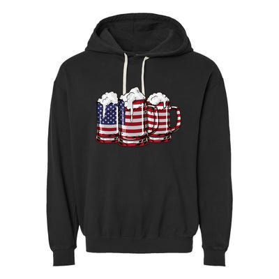 Patriotic Memorial Day Usa American Flag Garment-Dyed Fleece Hoodie