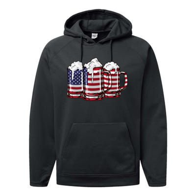 Patriotic Memorial Day Usa American Flag Performance Fleece Hoodie