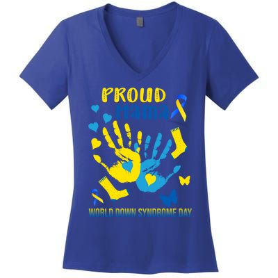 Proud Mama Down Syndrome Awareness T21 Gift Women's V-Neck T-Shirt