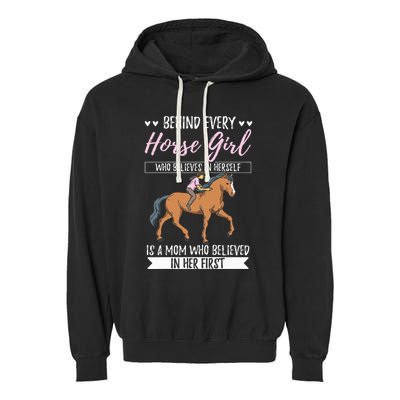 Proud Mama Daughter At Equestrian Horses Hobby Mommy Garment-Dyed Fleece Hoodie