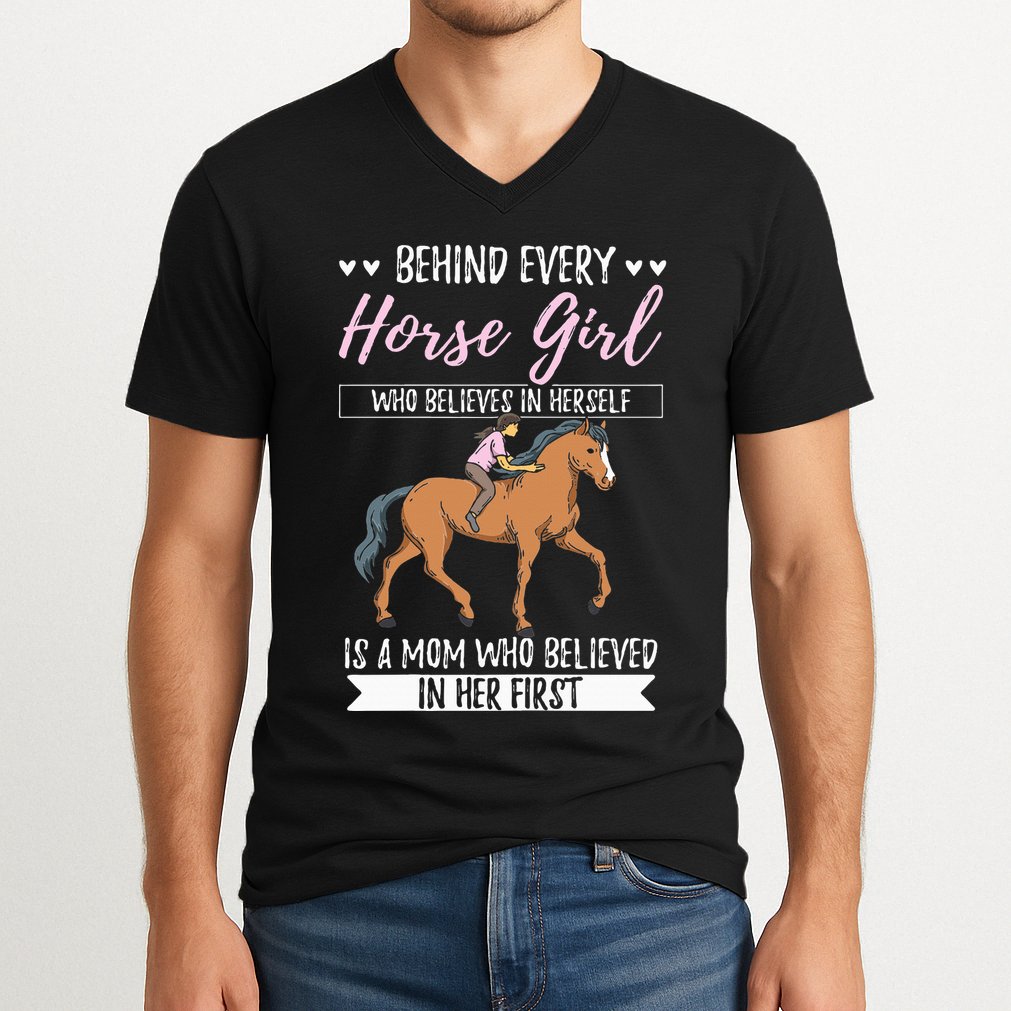 Proud Mama Daughter At Equestrian Horses Hobby Mommy V-Neck T-Shirt