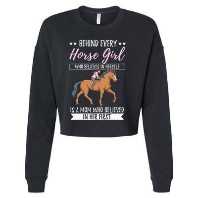 Proud Mama Daughter At Equestrian Horses Hobby Mommy Cropped Pullover Crew