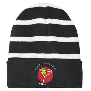 Pickleball Martini Day Drinking Athlete Coach Sports Lover Striped Beanie with Solid Band