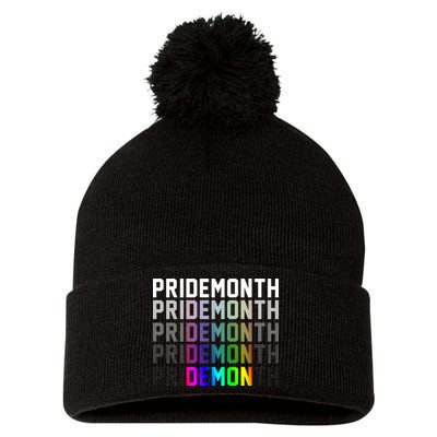 Pride Month Demon Rainbow Pom Pom 12in Knit Beanie
