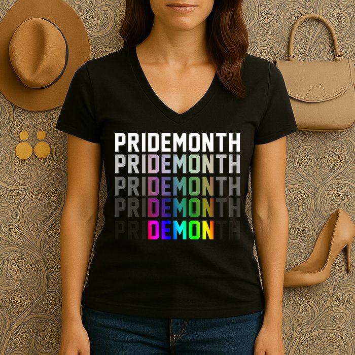 Pride Month Demon Rainbow Women's V-Neck T-Shirt