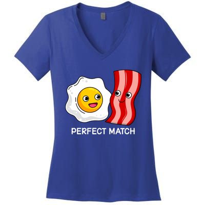 Perfect Match Eggs And Bacon Valentine's Day Cool Gift Women's V-Neck T-Shirt