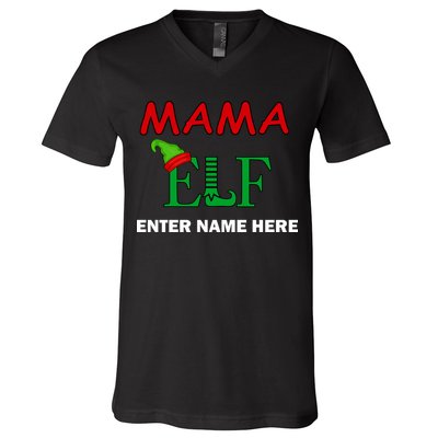 Personalize Mama Elf Custom Family Matching Christmas V-Neck T-Shirt