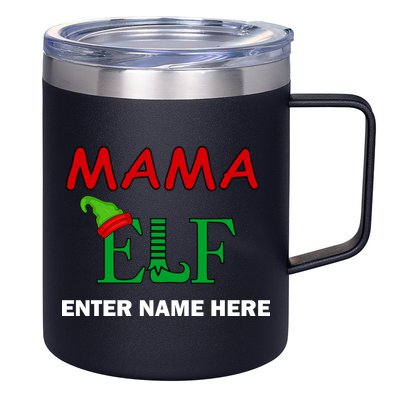 Personalize Mama Elf Custom Family Matching Christmas 12oz Stainless Steel Coffee Mug