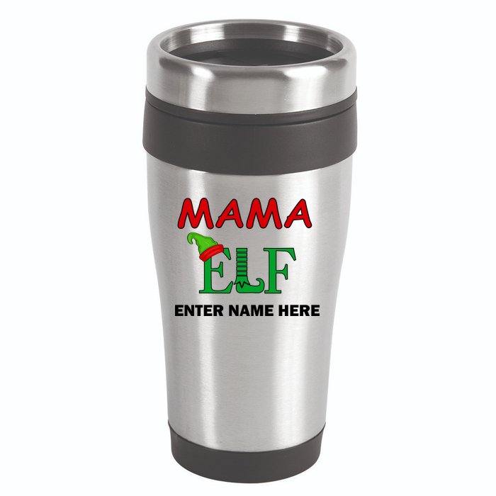 Personalize Mama Elf Custom Family Matching Christmas 16oz Travel Tumbler