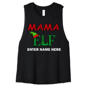 Personalize Mama Elf Custom Family Matching Christmas Women's Racerback Cropped Tank