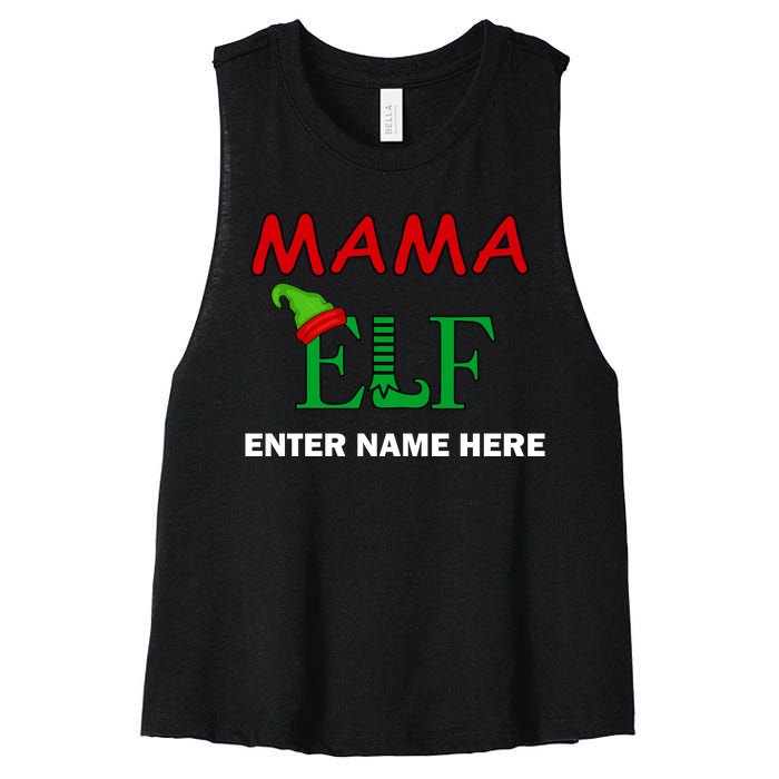 Personalize Mama Elf Custom Family Matching Christmas Women's Racerback Cropped Tank