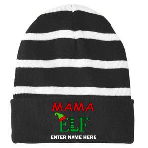 Personalize Mama Elf Custom Family Matching Christmas Striped Beanie with Solid Band