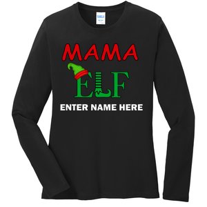 Personalize Mama Elf Custom Family Matching Christmas Ladies Long Sleeve Shirt