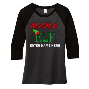 Personalize Mama Elf Custom Family Matching Christmas Women's Tri-Blend 3/4-Sleeve Raglan Shirt